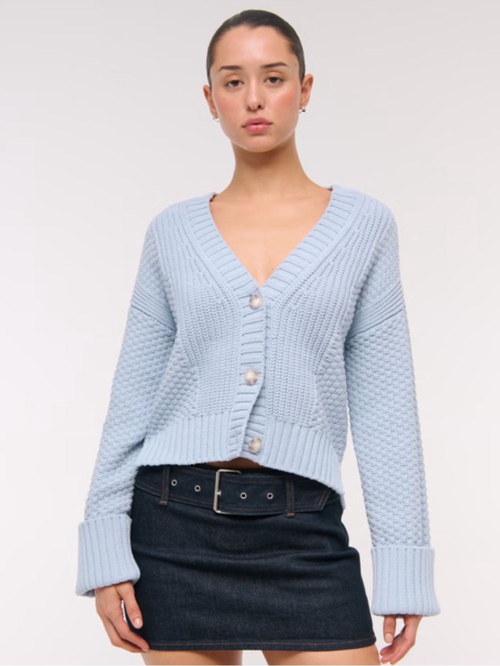 Abercrombie & Fitch Blur Cameron Seed Stitch V Neck Cardigan Academia XL